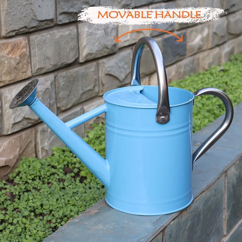 yourjoy Metal Watering Can, One Gallon Watering Cans Stainless Steel for Outdoor Indoor Garden Plants Watering (Stainless Steel Handle Blue) - Image 4